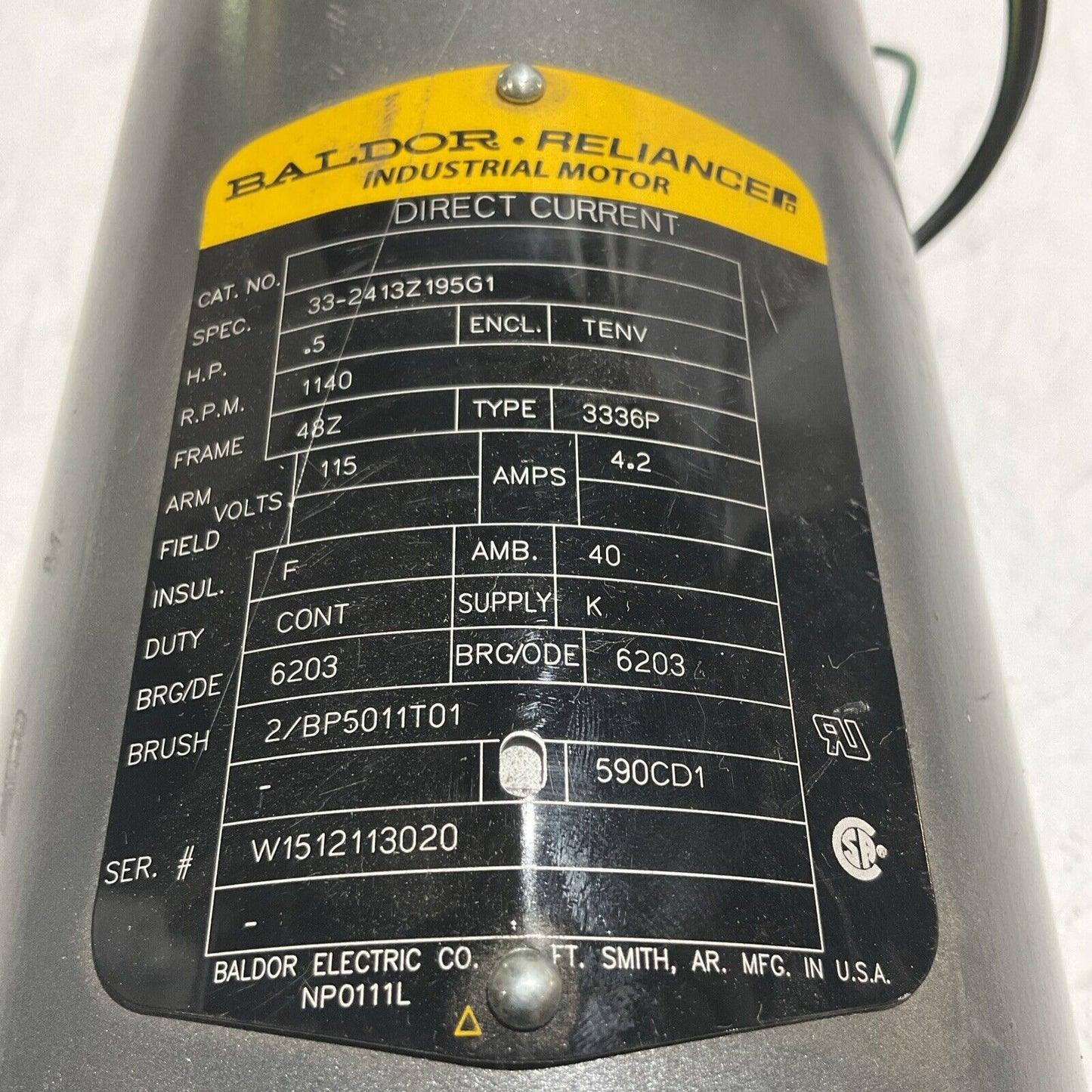 BALDOR RELIANCE 33-2413Z195G1 .5HP GENERAL PURPOSE MOTOR U3S