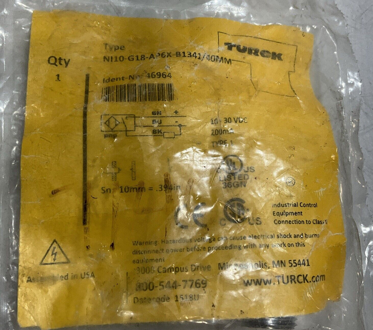 TURCK NI10-G18-AP6X-B1341 40MM INDUCTIVE SENSOR RM6