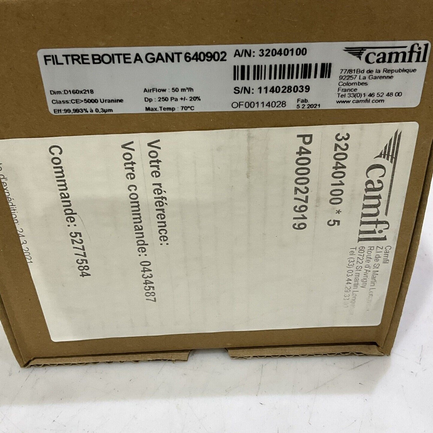 CAMFIL 32040100 1712995 P400027919 FILTER ELEMENT 0.3PM MAX TEMP 70 50 M/H C2H