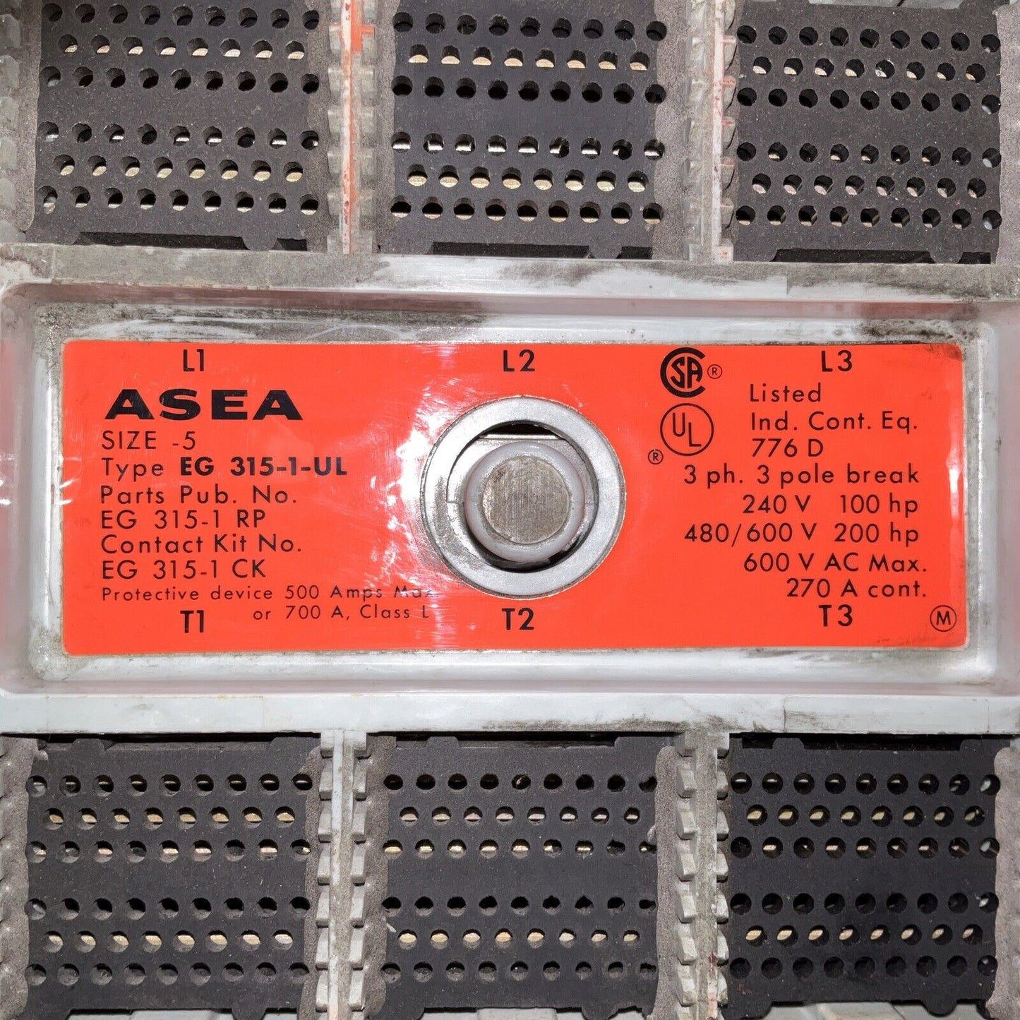 ASEA EG315-1-UL CONTRACTOR SIZE -5 3POLE BREAK 600V STATER SUPPLY