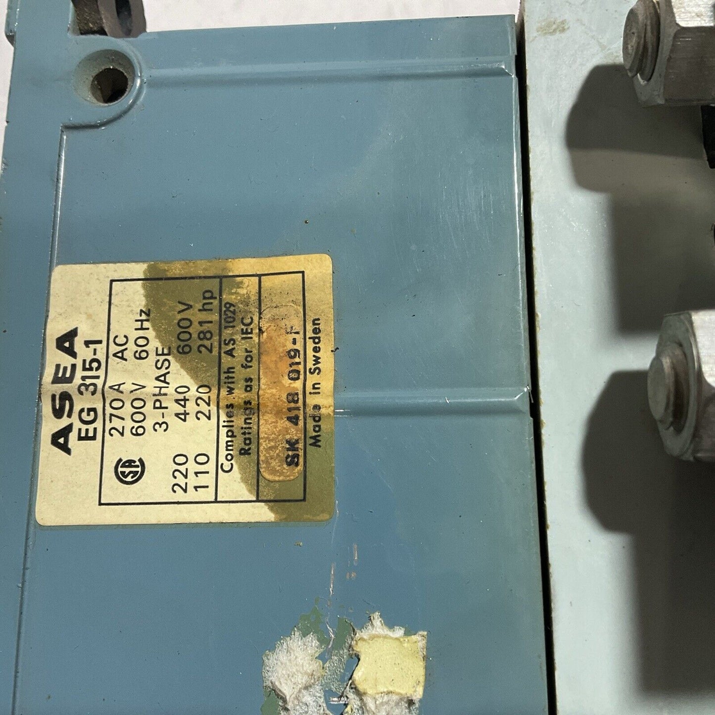 ASEA EG315-1-UL CONTRACTOR SIZE -5 3POLE BREAK 600V STATER SUPPLY