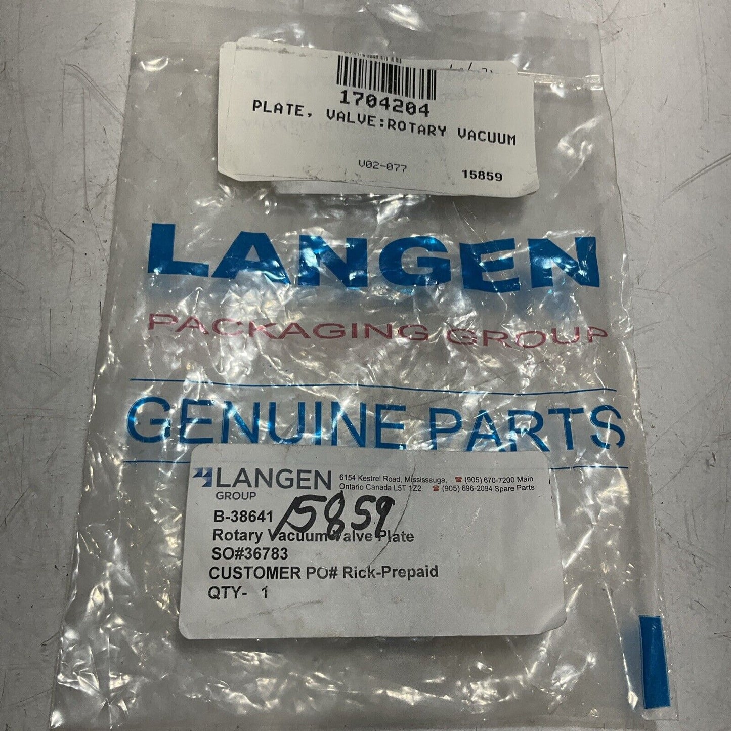 LANGEN GROUP B-38641 ROTARY VACUUM VALVE PLATE C2H