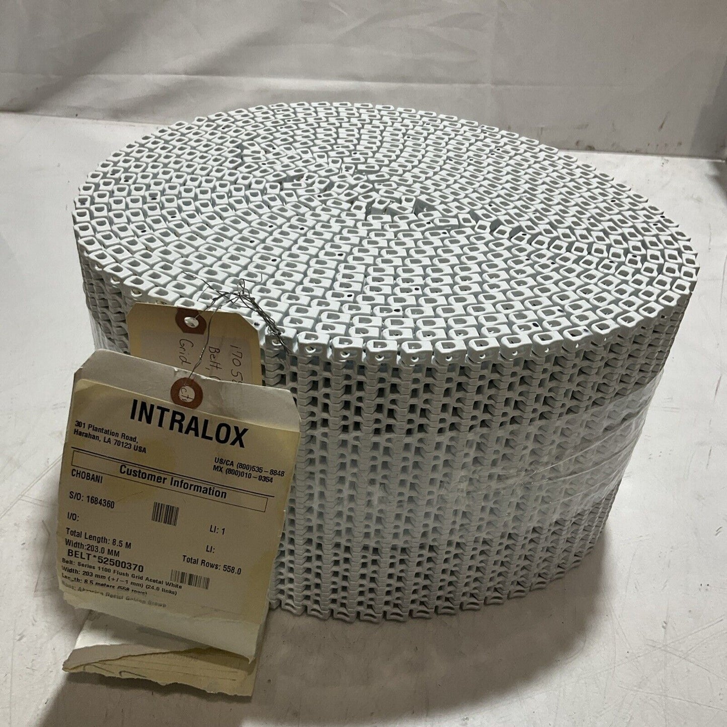 INTRALOX 168436 CONVEYOR BELT FLUSH GRID FRICTION 8.5M X 203MM TOP C2H