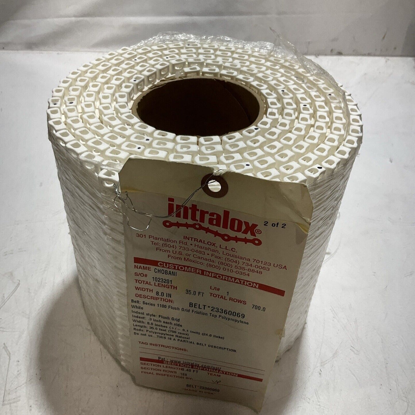 INTRALOX 23360069 8"X35' CONVEYOR BELT FLUSH GRID FRICTION TOP C2H