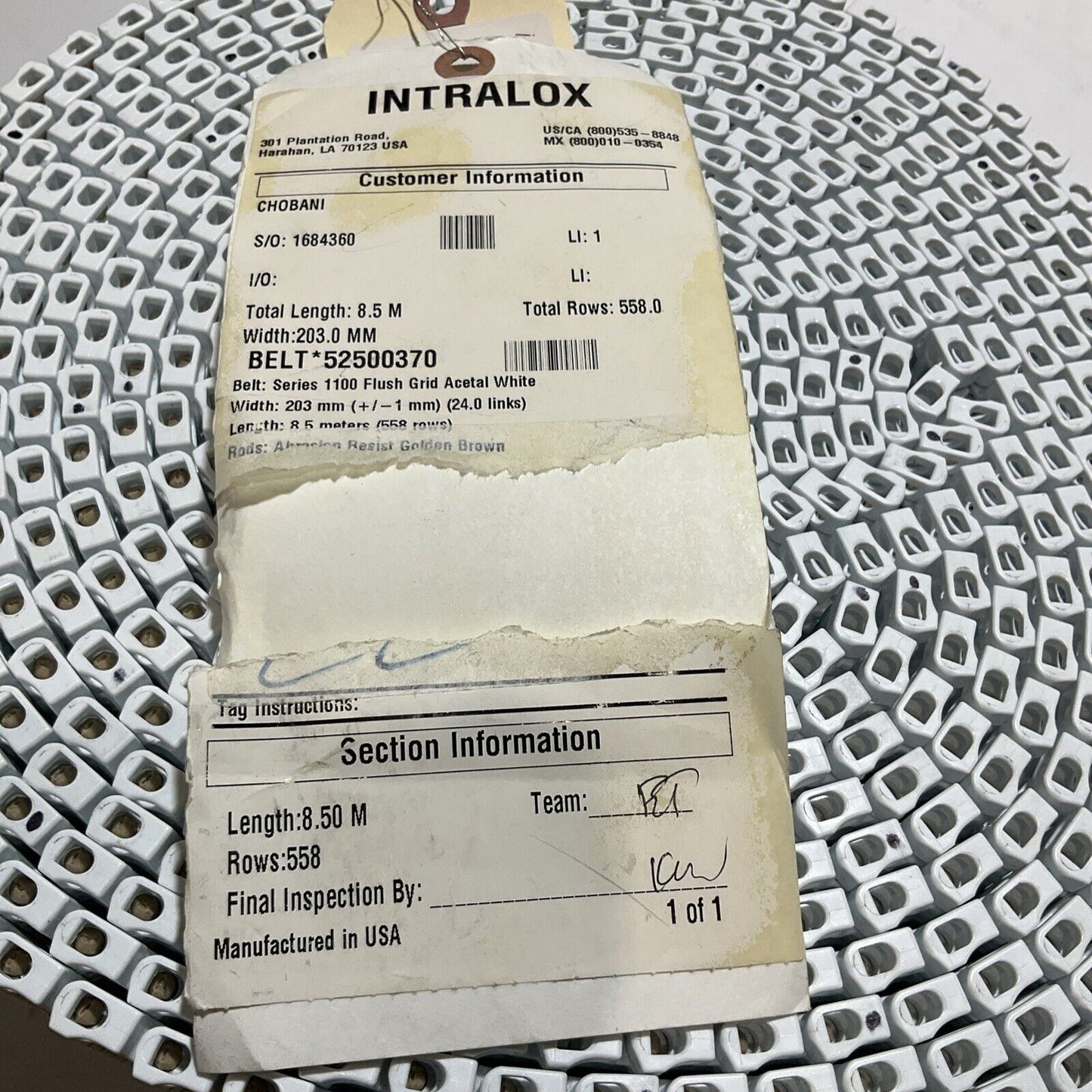 INTRALOX 168436 CONVEYOR BELT FLUSH GRID FRICTION 8.5M X 203MM TOP C2H