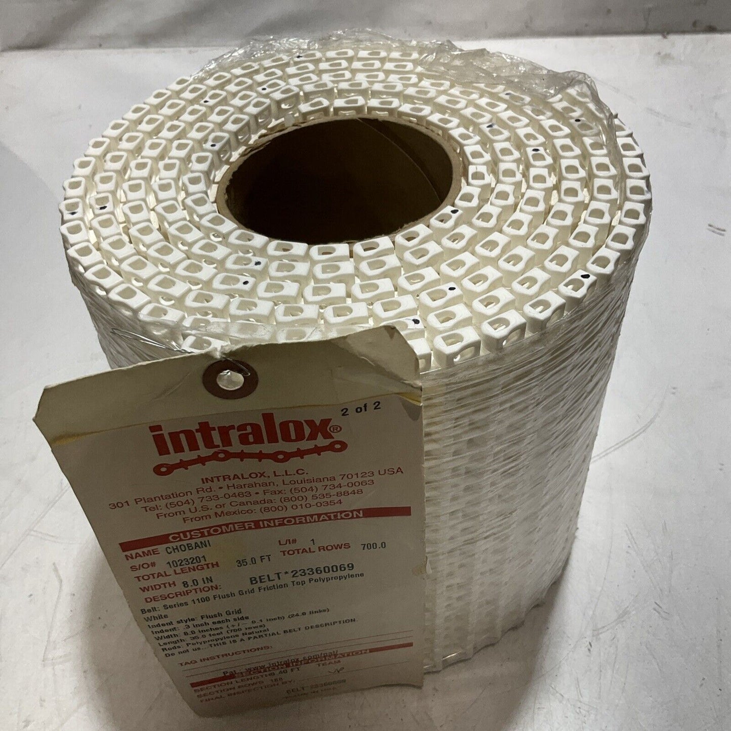 INTRALOX 23360069 8"X35' CONVEYOR BELT FLUSH GRID FRICTION TOP C2H