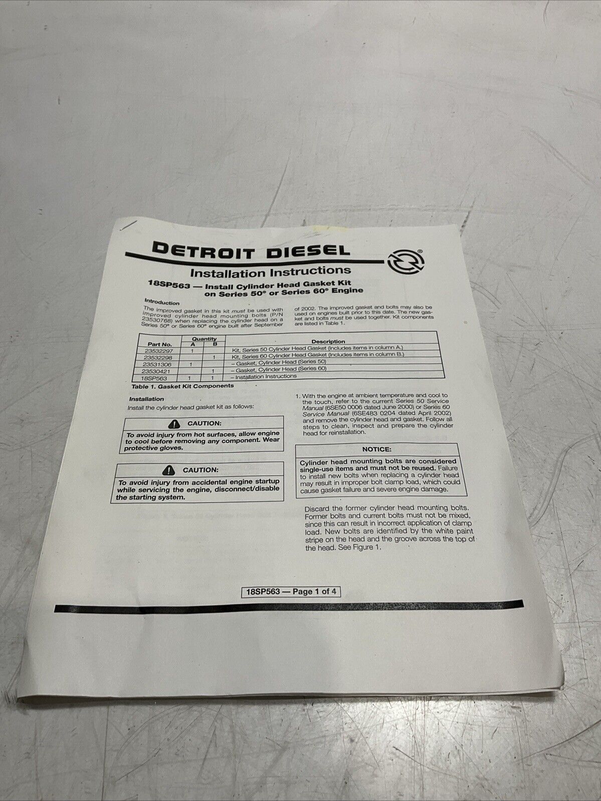 DETROIT DIESEL 18SP63 CYLINDER GASKET KIT ON SERIES 50 E3G