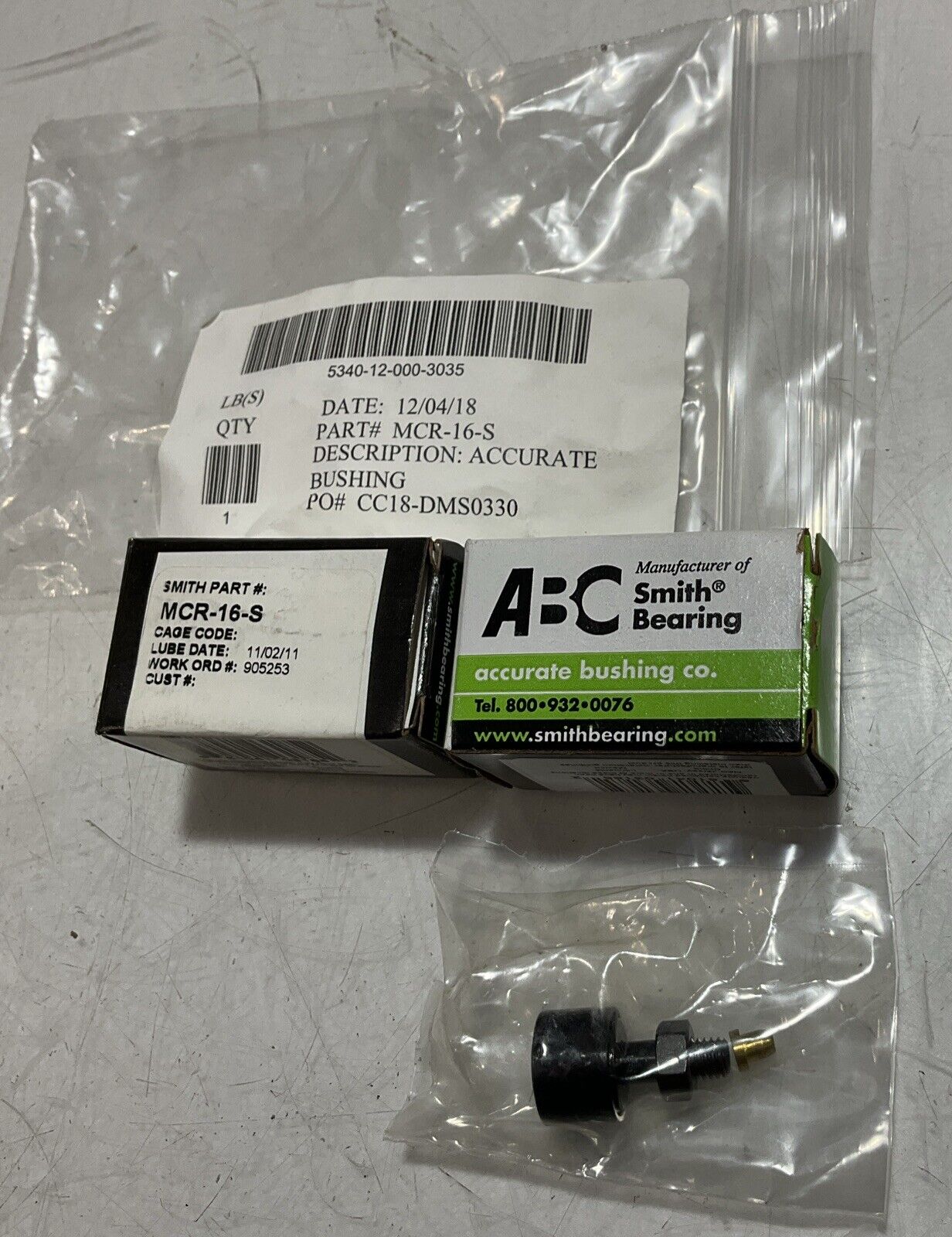 ABC SMITH MCR-16-S CAM 16MM SEALED FOLLOWER BEARING LOT OF 2 U3S