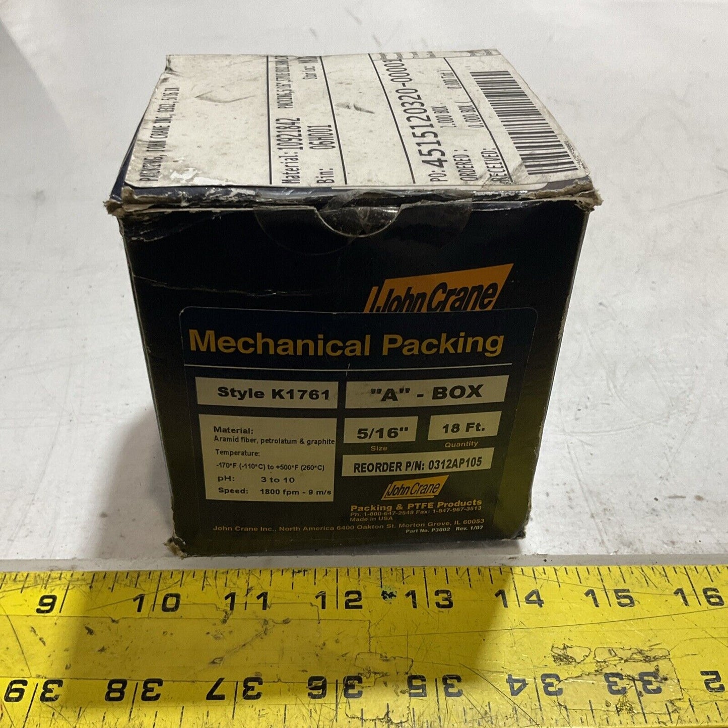 JOHNCRANE K1761 MECHANICAL PACKAGING 5/16 18FT U3S