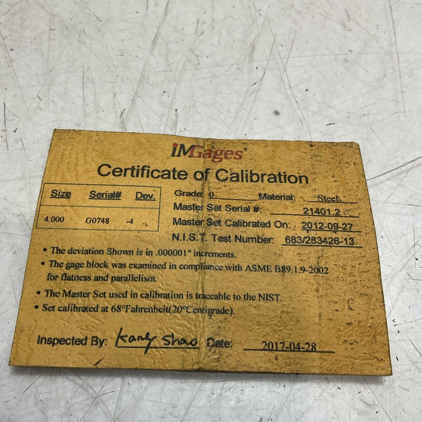 ALDINGER G0748 IMGAGES 4.000 GAGE BLOCK VARIABLE MILLING SPEED U3S