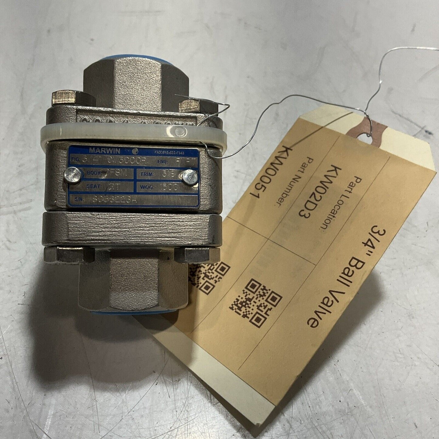 MARWIN CF8M 3/4" BALL VALVE E3G