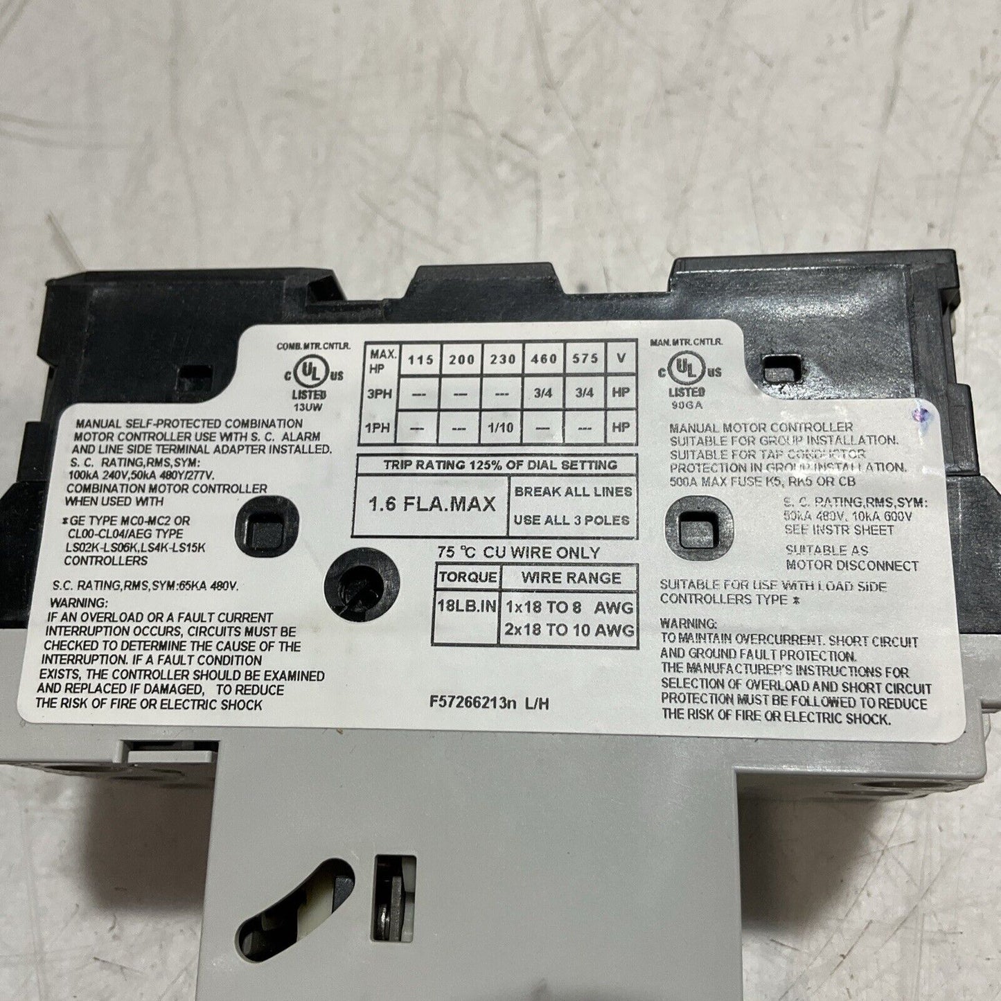 GE GPS1BHAF MANUAL MOTOR STARTER LOT OF 2 E3G
