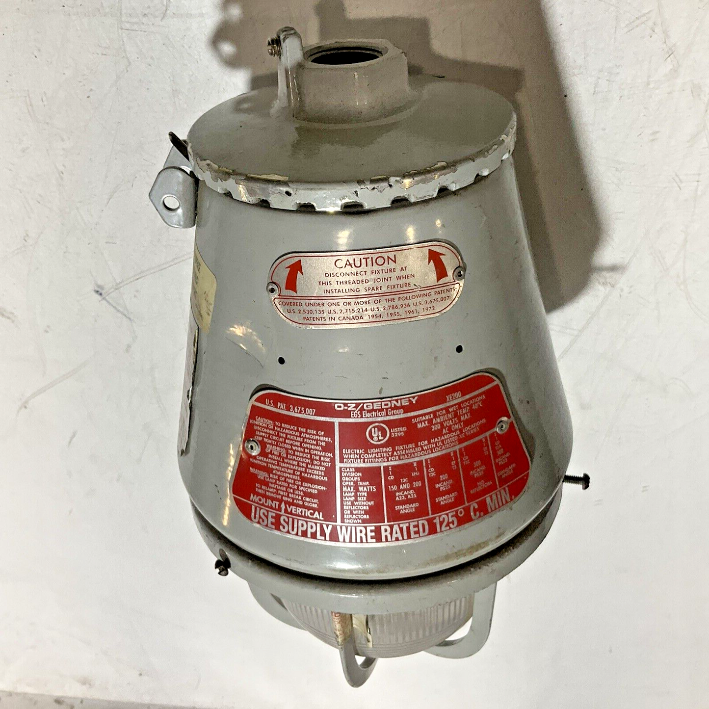 O-Z/GEDNEY XE200 EGS ELECTRICAL LAMP HAZARDOUS LOCATION EXPLOSION PROOF U3S