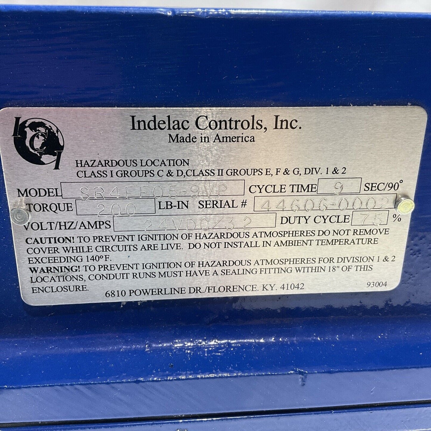 INDELAC CONTROLS SR4EF05-9VP 24VDC ACTUATOR TURQUE 9SEC/90 CYCLE TIME E3G