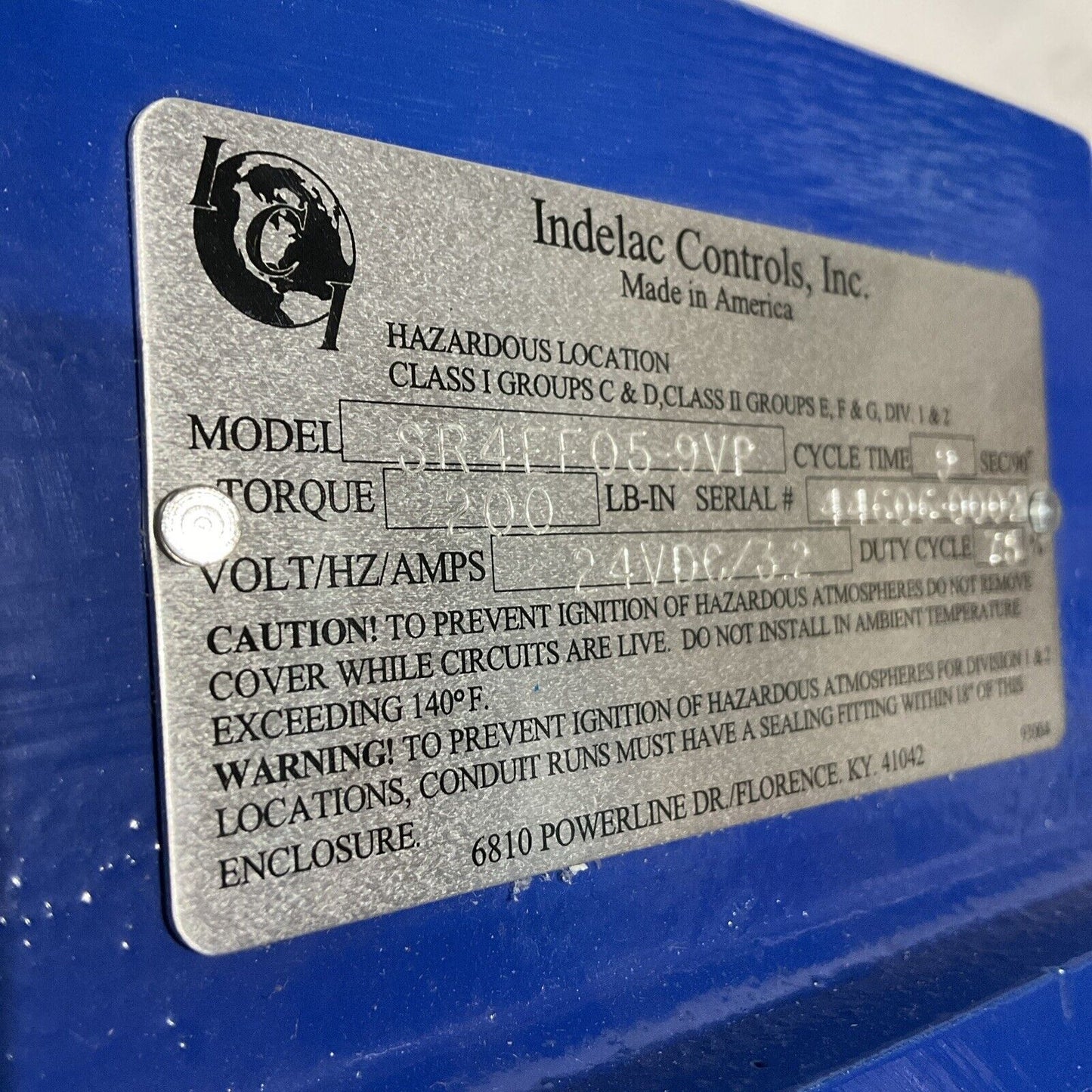 INDELAC CONTROLS SR4EF05-9VP 24VDC ACTUATOR TURQUE 9SEC/90 CYCLE TIME E3G