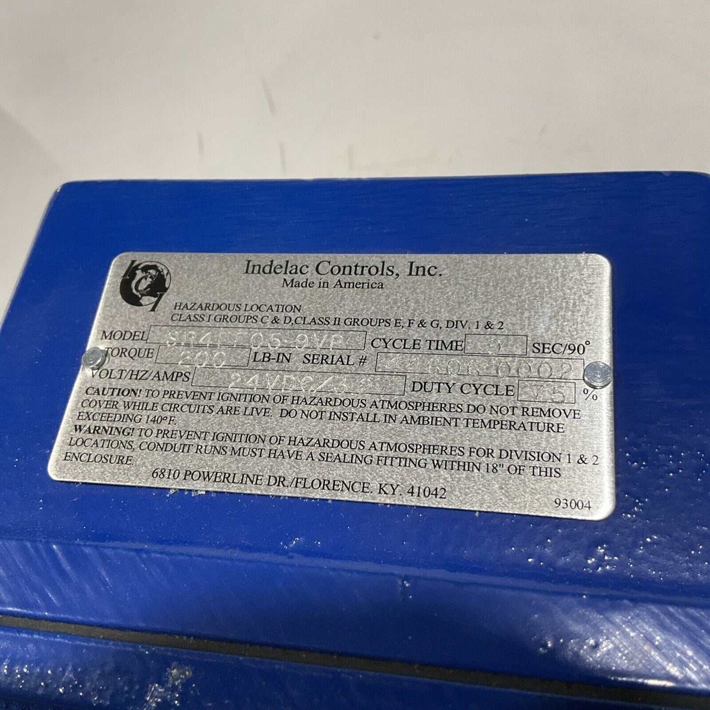 INDELAC CONTROLS SR4EF05-9VP 24VDC ACTUATOR TURQUE 9SEC/90 CYCLE TIME E3G