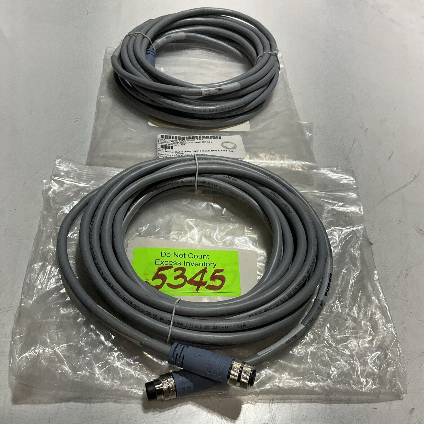 TURCK U-17796 CABLE ASSEMBLY W216 CASTR BCS CAN T-OUT LOT OF 2 U3S