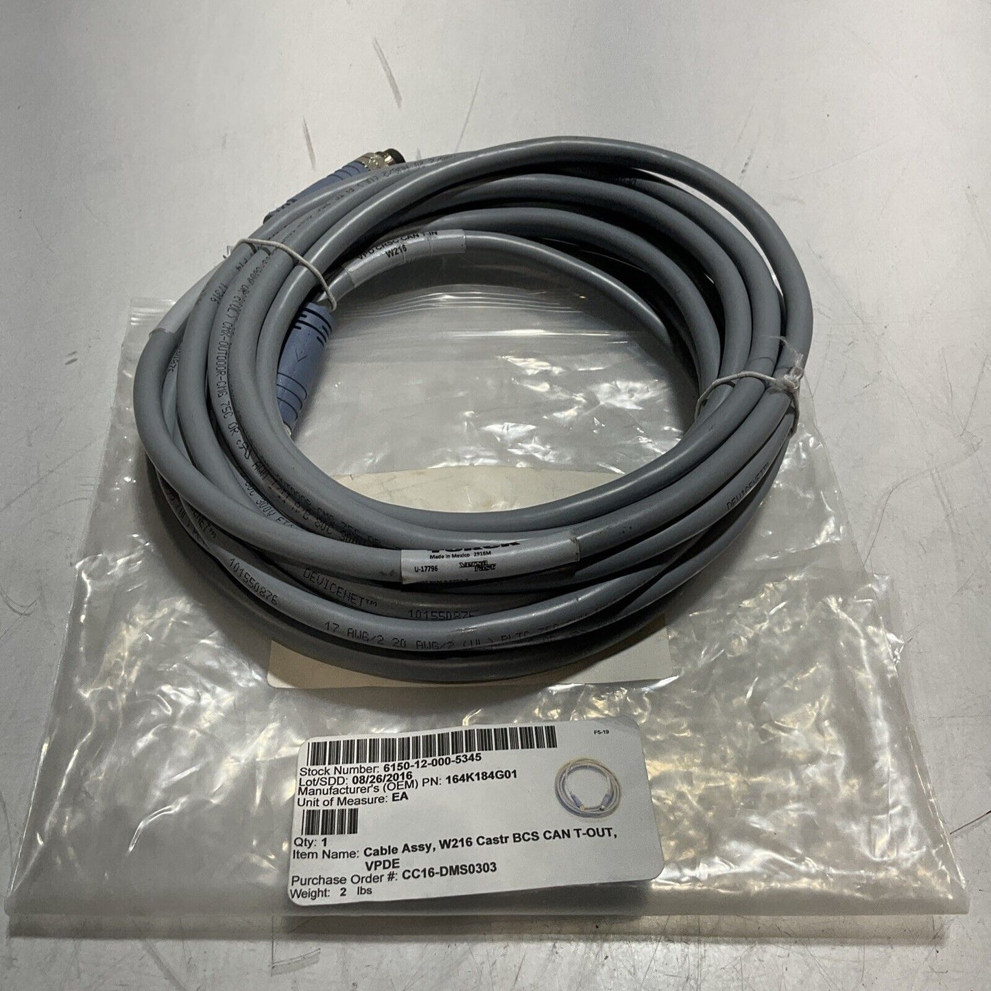 TURCK U-17796 CABLE ASSEMBLY W216 CASTR BCS CAN T-OUT LOT OF 2 U3S