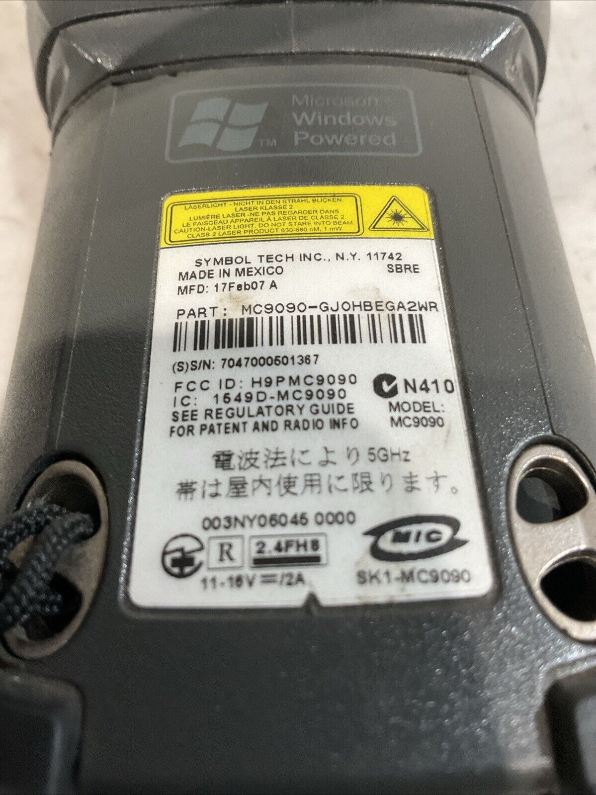 SYMBOL MC9090-GJ0HBEGA2WR LONGRAGE LASER CE BARCODE SCANNER U3S