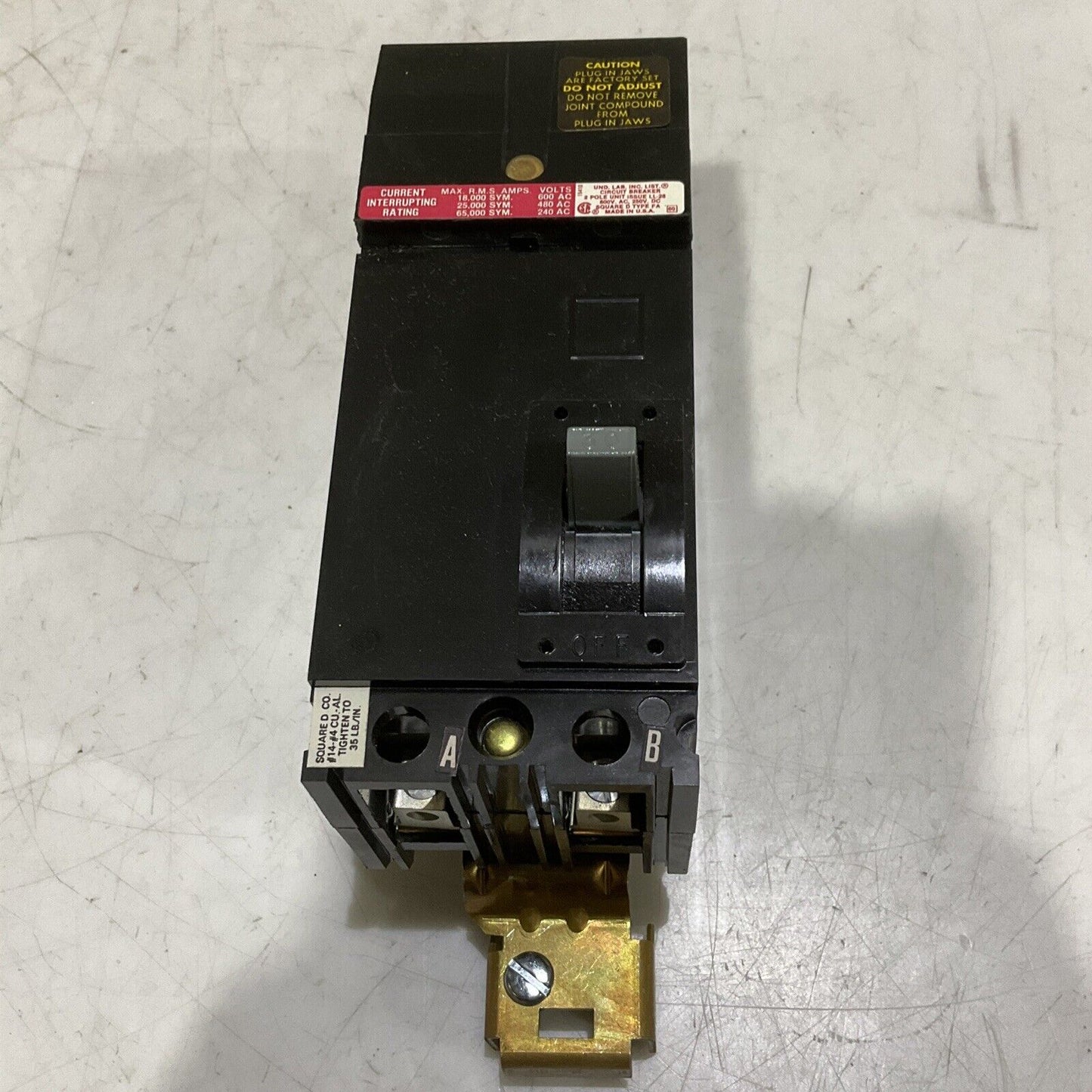 SQUARE D FH26030-AB 25473 CIRCUIT BREAKER 600/250V 2P 30A I-LINE I-75,000 373