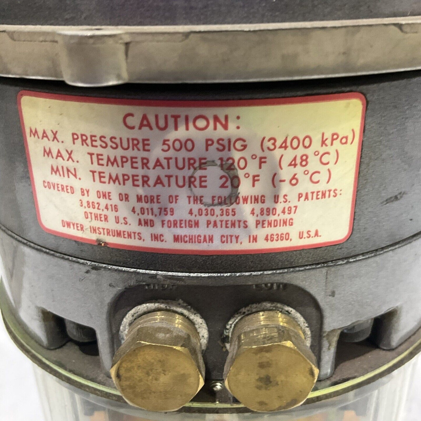 DWYER 43220 W07R CAPSU-PHOTOHELIC PRESSURE SWITCH GAUGE SERIES 4300 500 PSIG