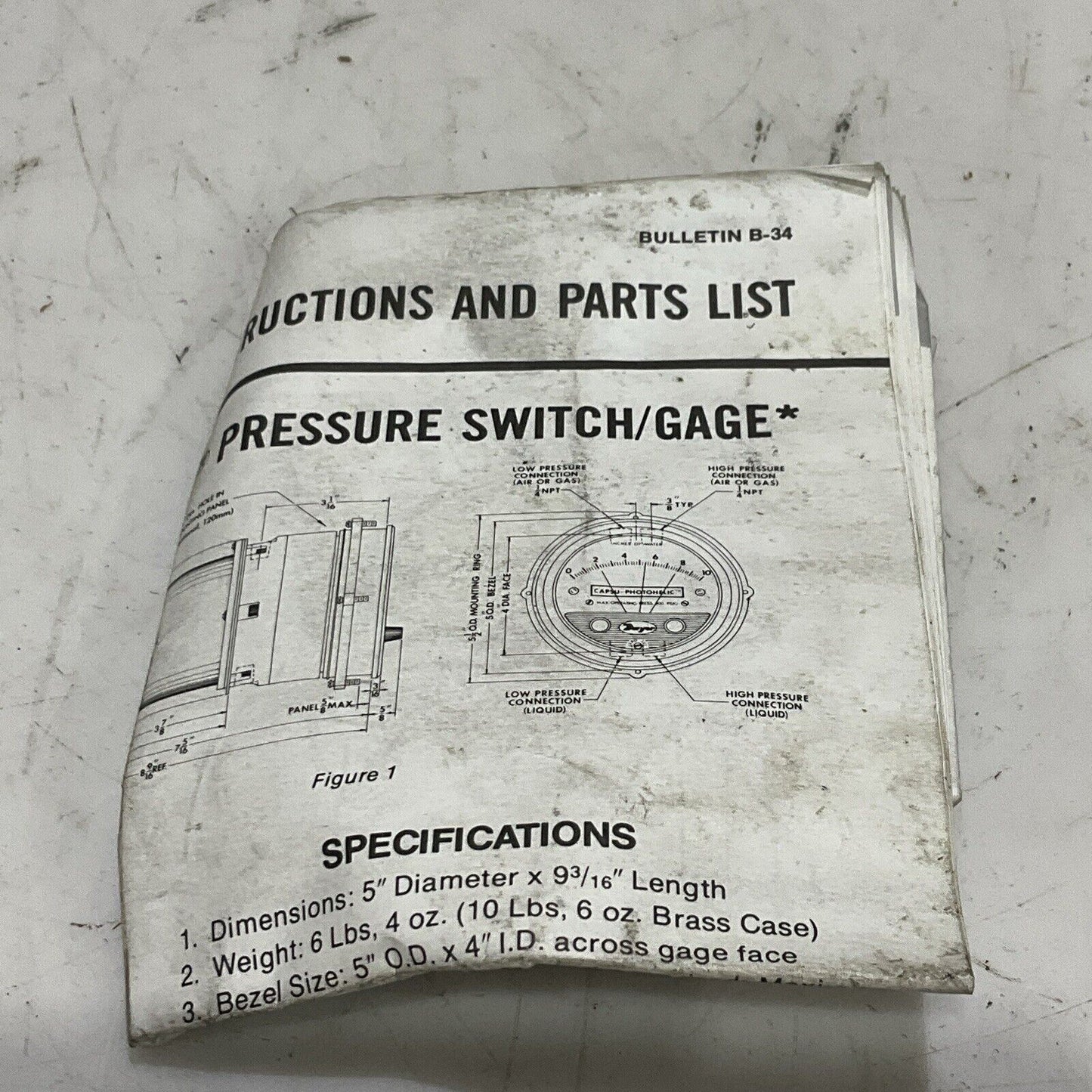 DWYER 43220 W07R CAPSU-PHOTOHELIC PRESSURE SWITCH GAUGE SERIES 4300 500 PSIG
