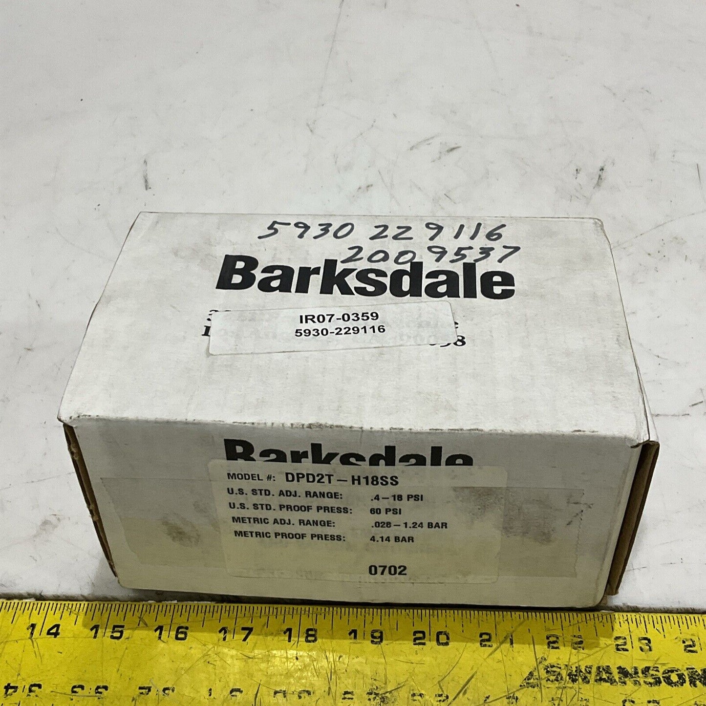 BARKSDALE DPD2T-H18SS PRESSURE VACUUM SWITCH 60 PSI 4.14 BAR