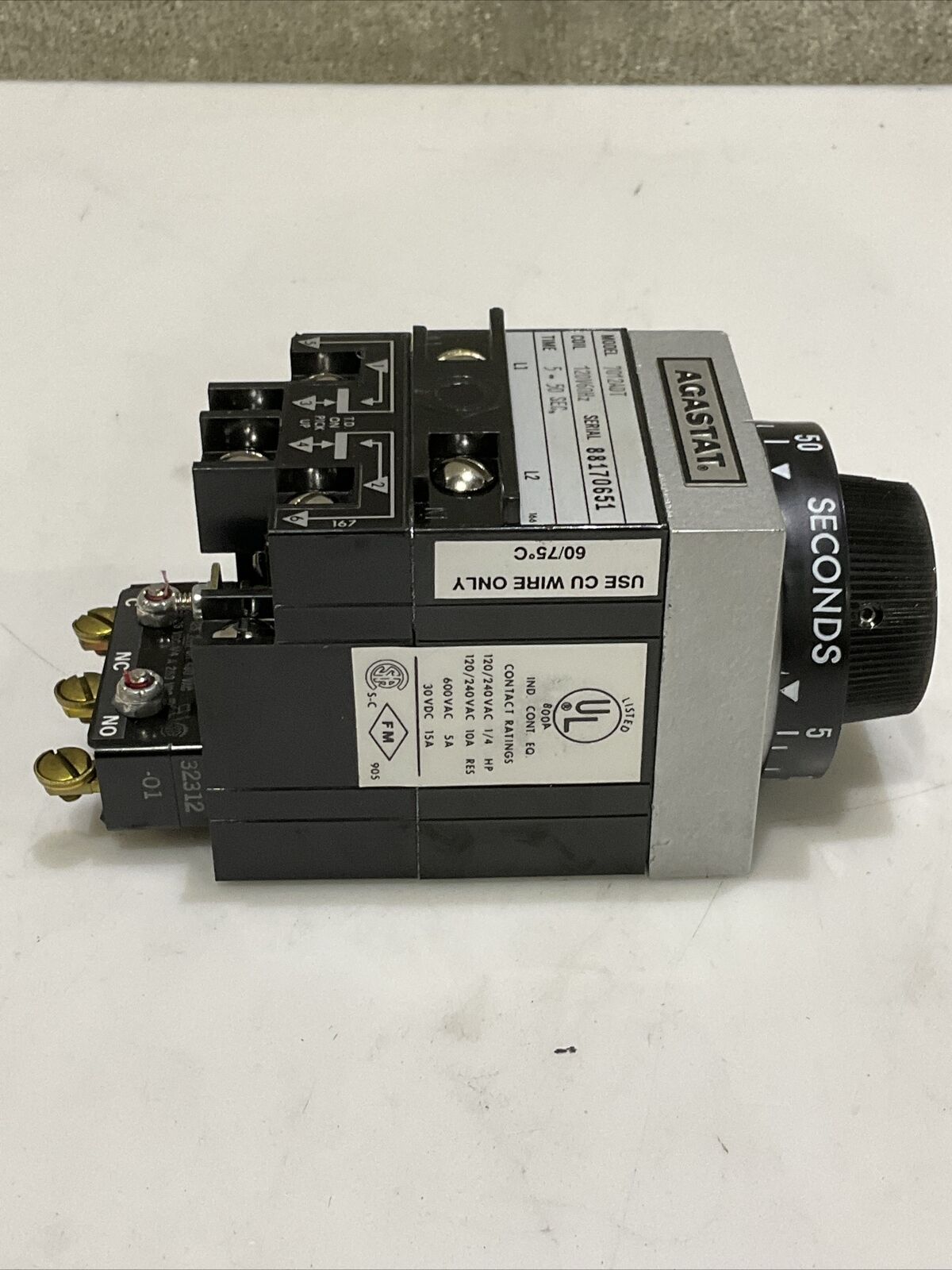 AGASTAT 7012ADT TIMING RELAY 120V 60 HZ 5-50 SEC 476