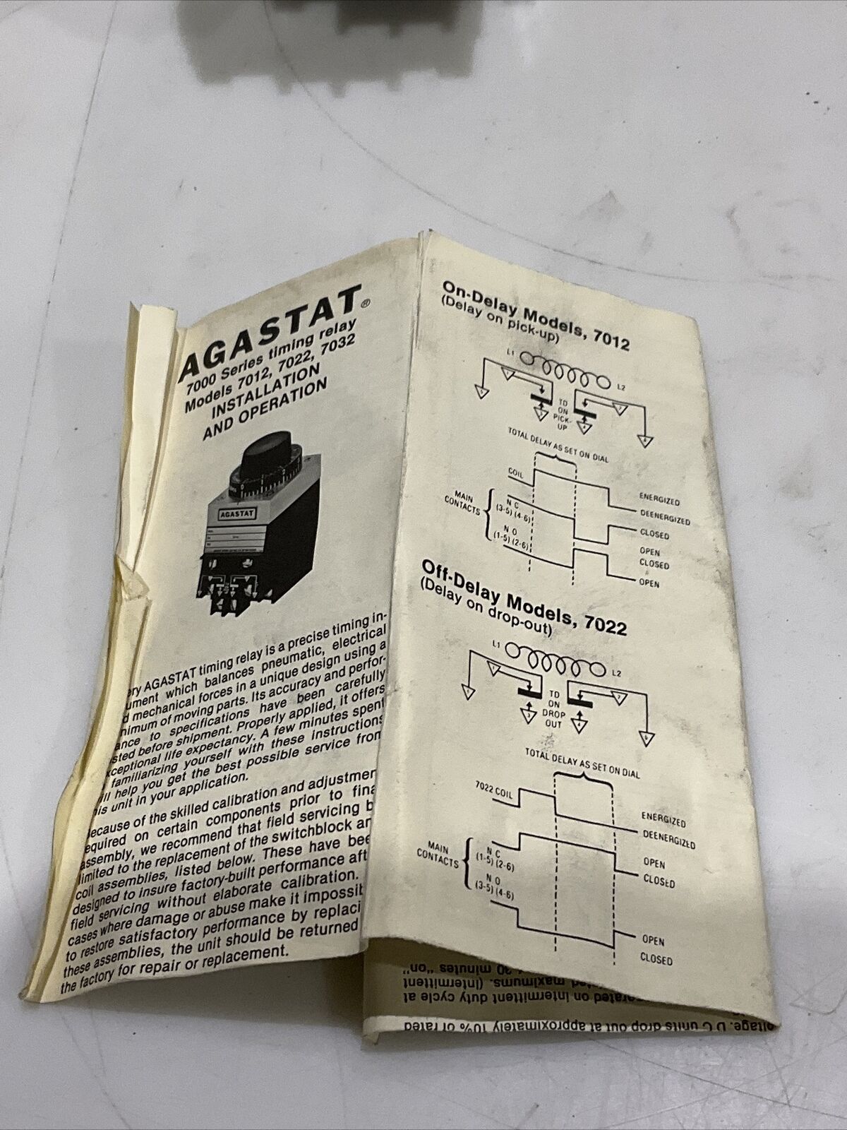 AGASTAT 7012ADT TIMING RELAY 120V 60 HZ 5-50 SEC 476