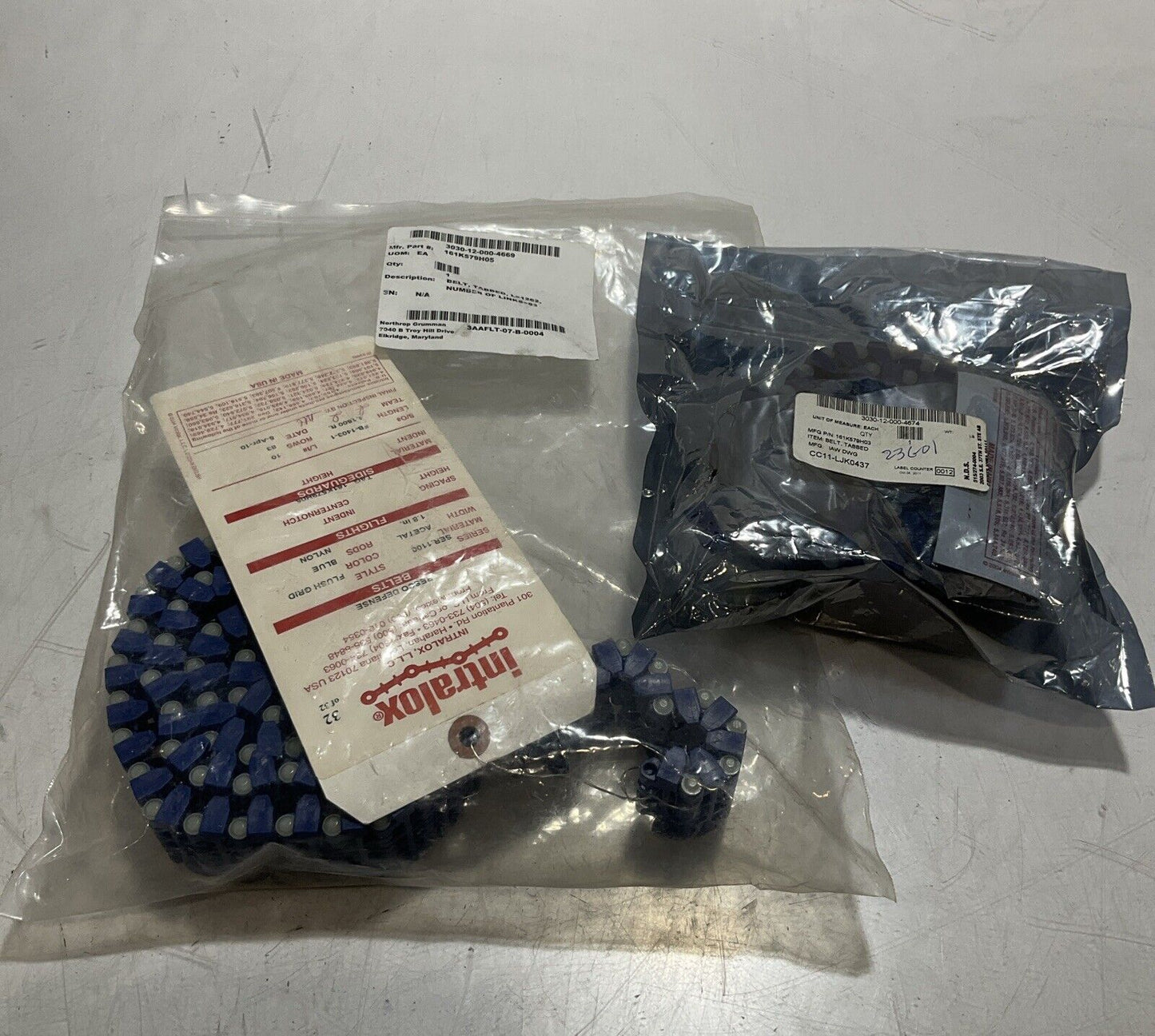 INTRALOX SER 1100 BLUE FLUSH GRID BELT TABBED L=1262 LOT OF 2 U3S