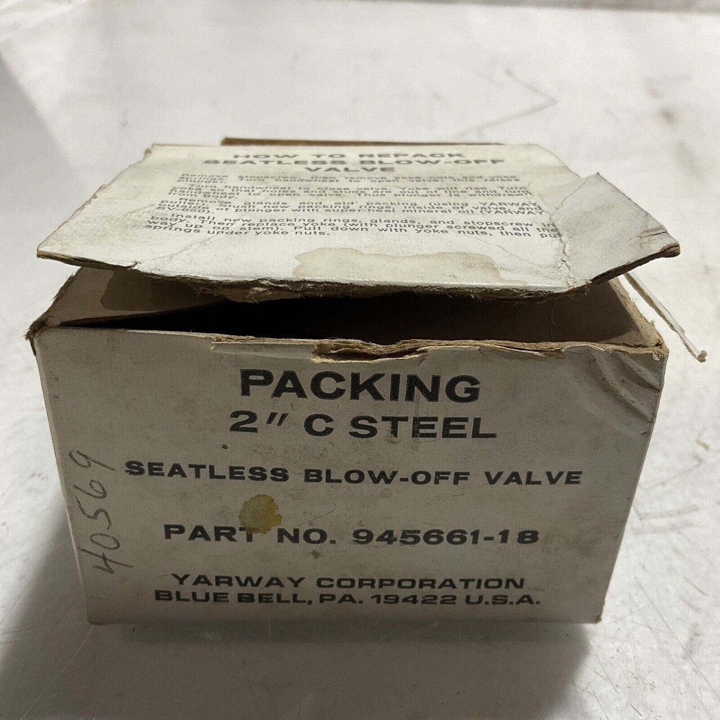 YARWAY 945661-18 PACKING 2”C STEEL SEATLESS BLOW-OFF VALVE U3S