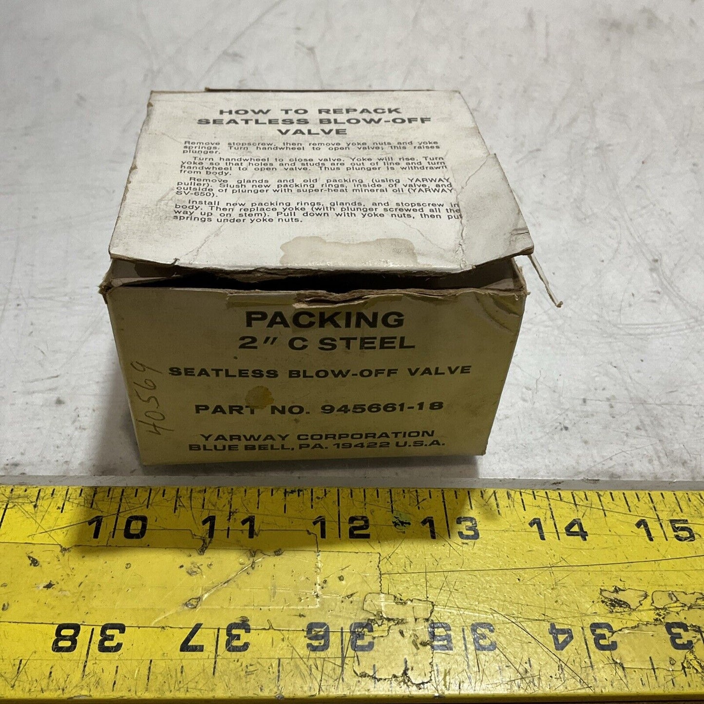 YARWAY 945661-18 PACKING 2”C STEEL SEATLESS BLOW-OFF VALVE U3S