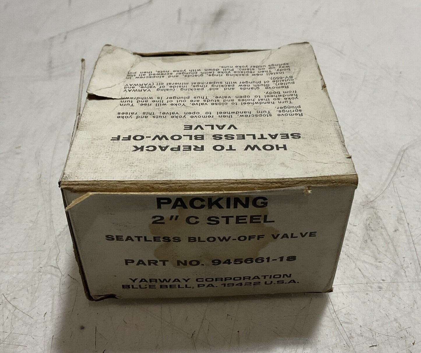 YARWAY 945661-18 PACKING 2”C STEEL SEATLESS BLOW-OFF VALVE U3S