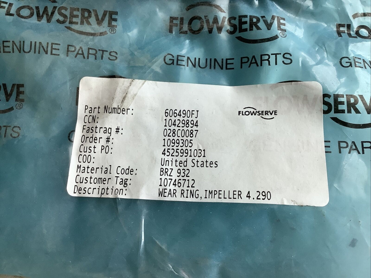 FLOWSERVE 606490FJ IMPELLER WEAR RING 678
