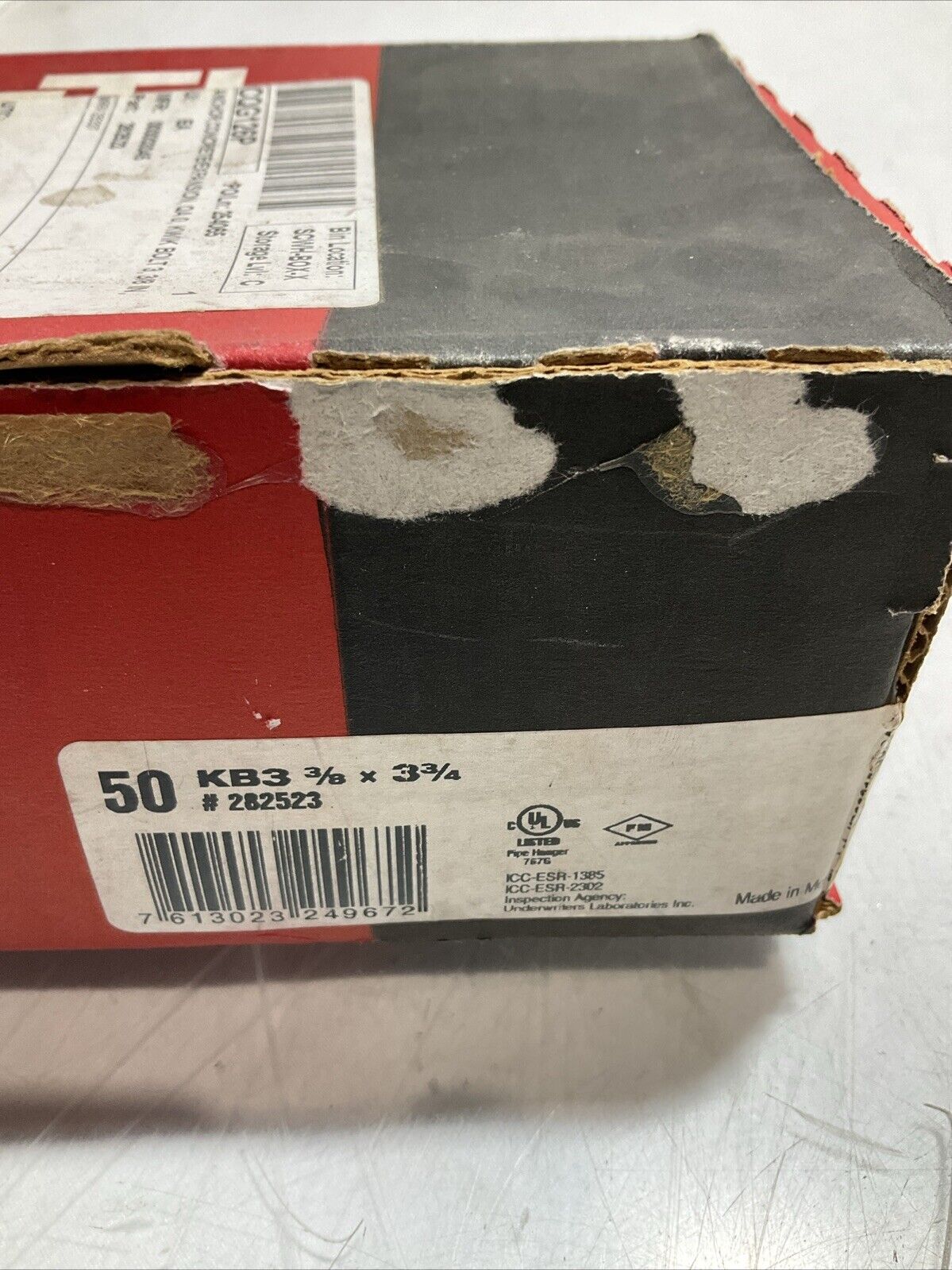 HILTI 282523 ANCHOR CONCRETE/EXPANSION KWIK BOLT 3 3|8 IN 50KB3 3/8X33/4 U3S