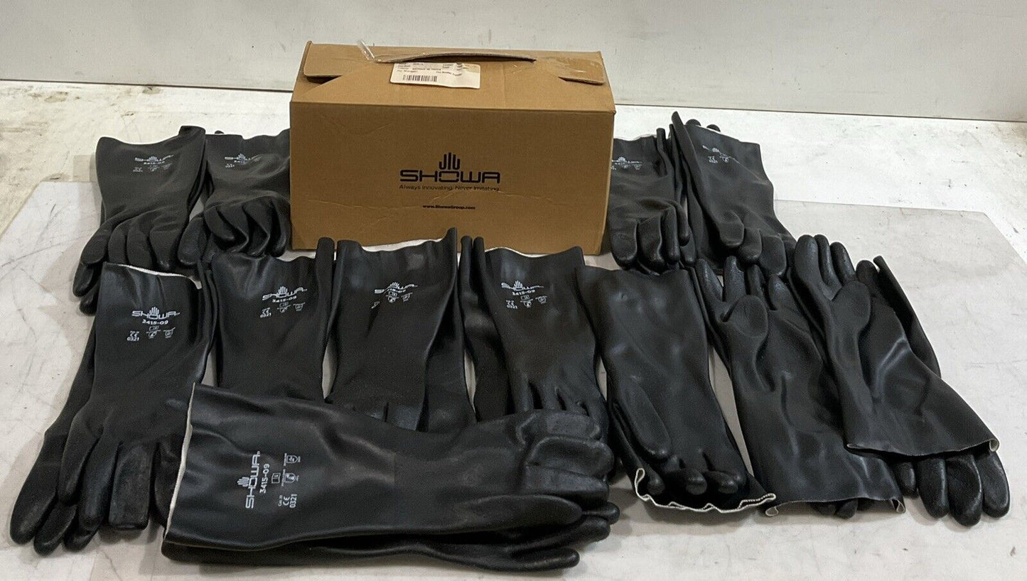 SHOWA 3415-09 BLACK CHEMICAL RESISTANT GLOVES SIZE 9-M LOT OF 12(DOZEN) K9S