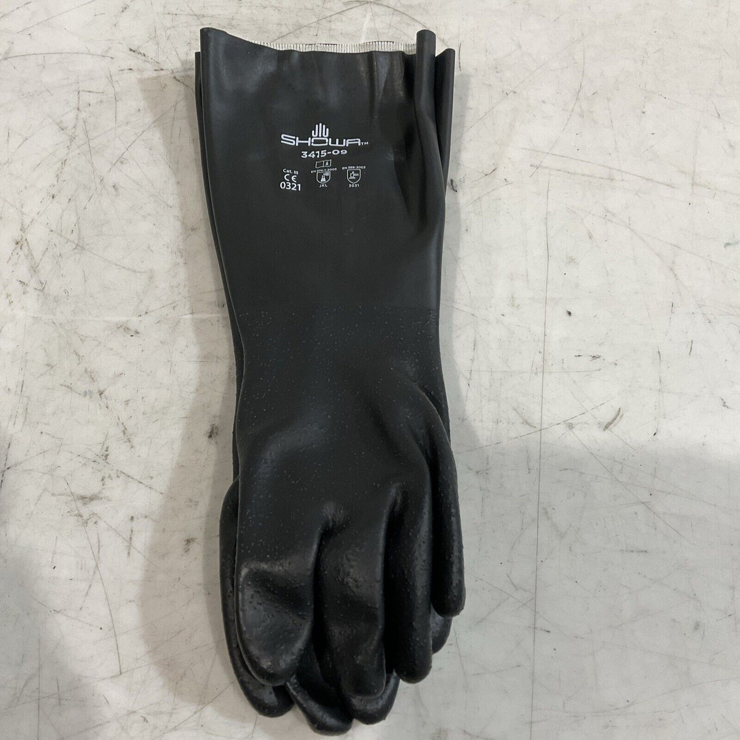 SHOWA 3415-09 BLACK CHEMICAL RESISTANT GLOVES SIZE 9-M LOT OF 12(DOZEN) K9S