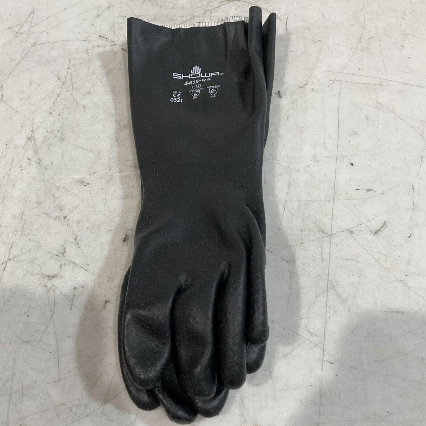 SHOWA 3415-09 BLACK CHEMICAL RESISTANT GLOVES SIZE 9-M LOT OF 12(DOZEN) K9S