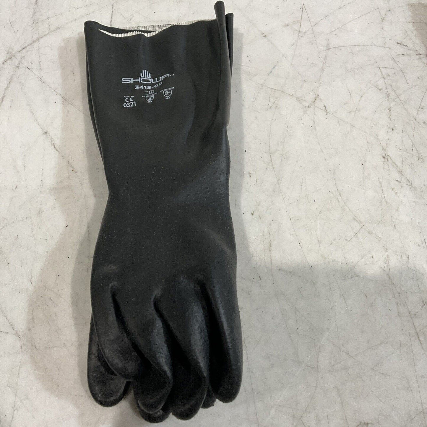 SHOWA 3415-09 BLACK CHEMICAL RESISTANT GLOVES SIZE 9-M LOT OF 12(DOZEN) K9S