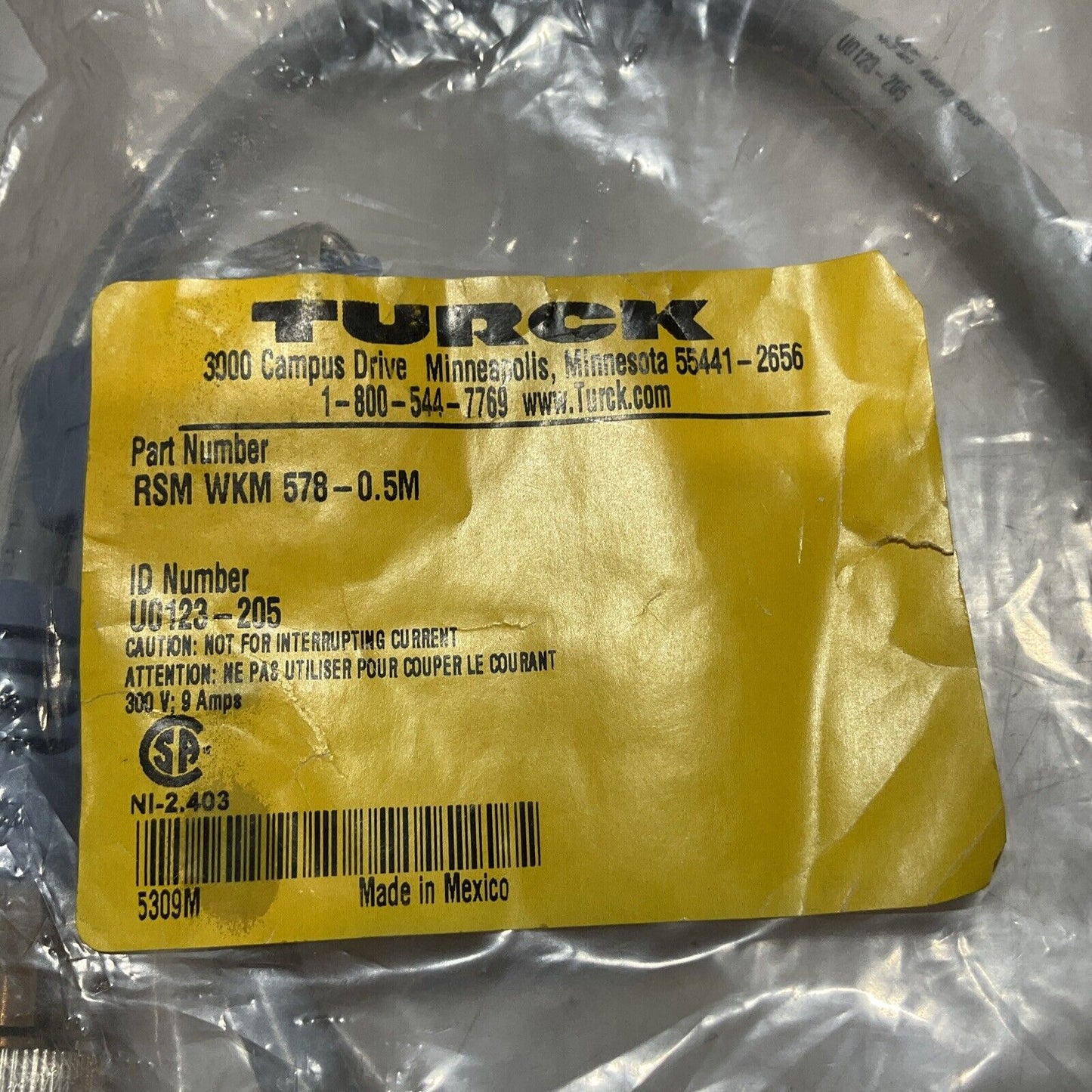 TURCK RSM-WKM 578-0.5M EXTENSION CORDSET U3S