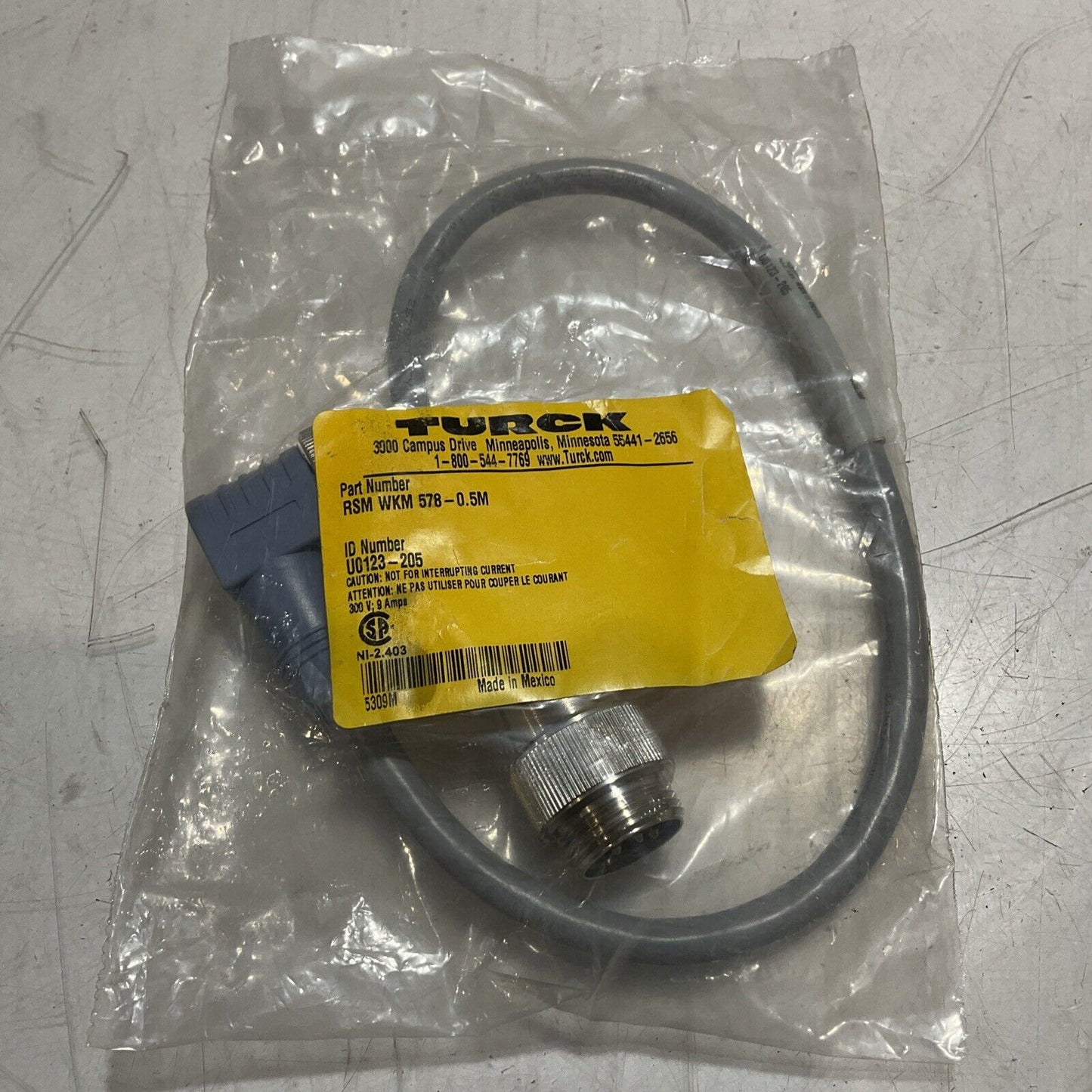 TURCK RSM-WKM 578-0.5M EXTENSION CORDSET U3S