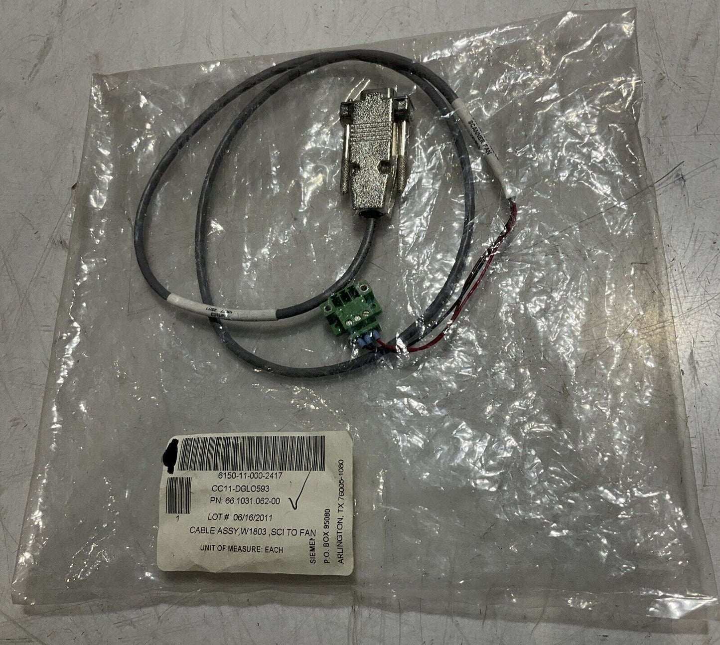 SIEMEN 66.1031.062.00 CABLE ASSY , SCANNER FAN W1803 , SCI TO FAN, 7219 U3S