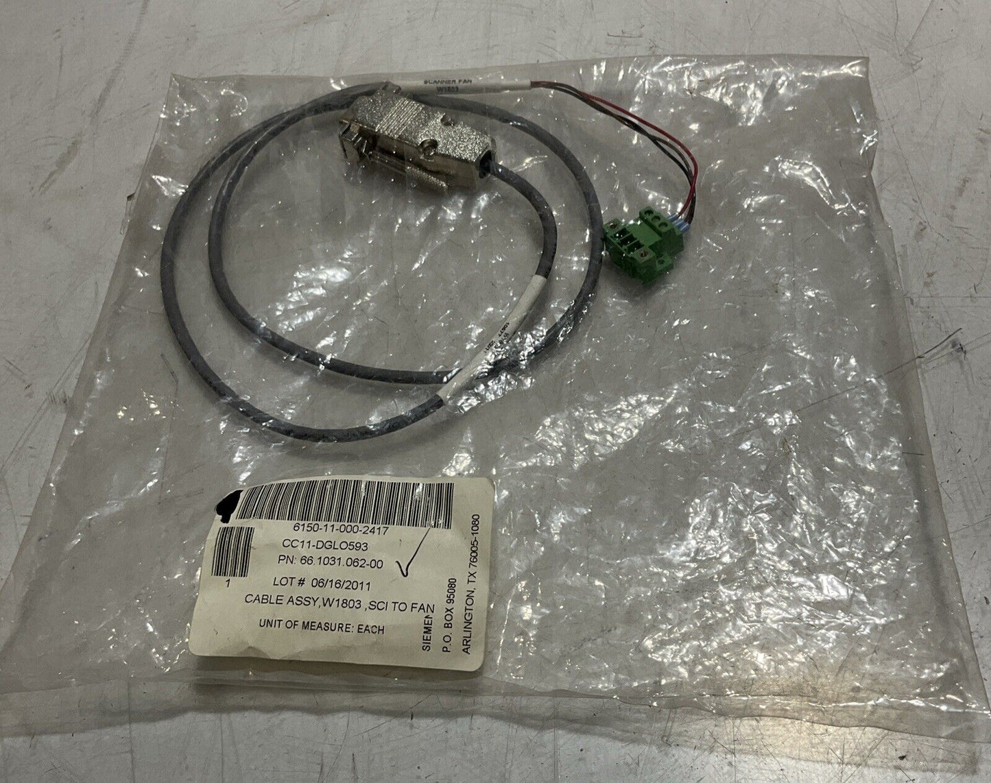 SIEMEN 66.1031.062.00 CABLE ASSY , SCANNER FAN W1803 , SCI TO FAN, 7219 U3S