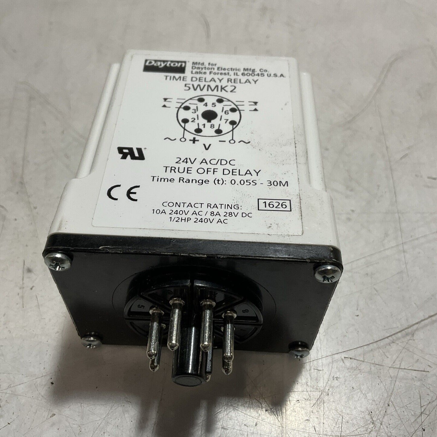 DAYTON 5WMK2 TIME DELAY RELAY TRUE OFF DELAY 24V AC/DC K9S