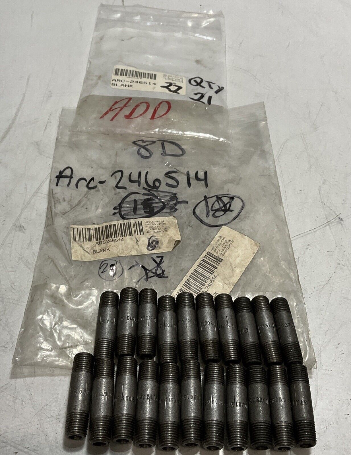 CAPITOL MGF 763TA/SA106B NIPPLE PIPE SE AMBLESS 1/4 LOT OF 21 K9S