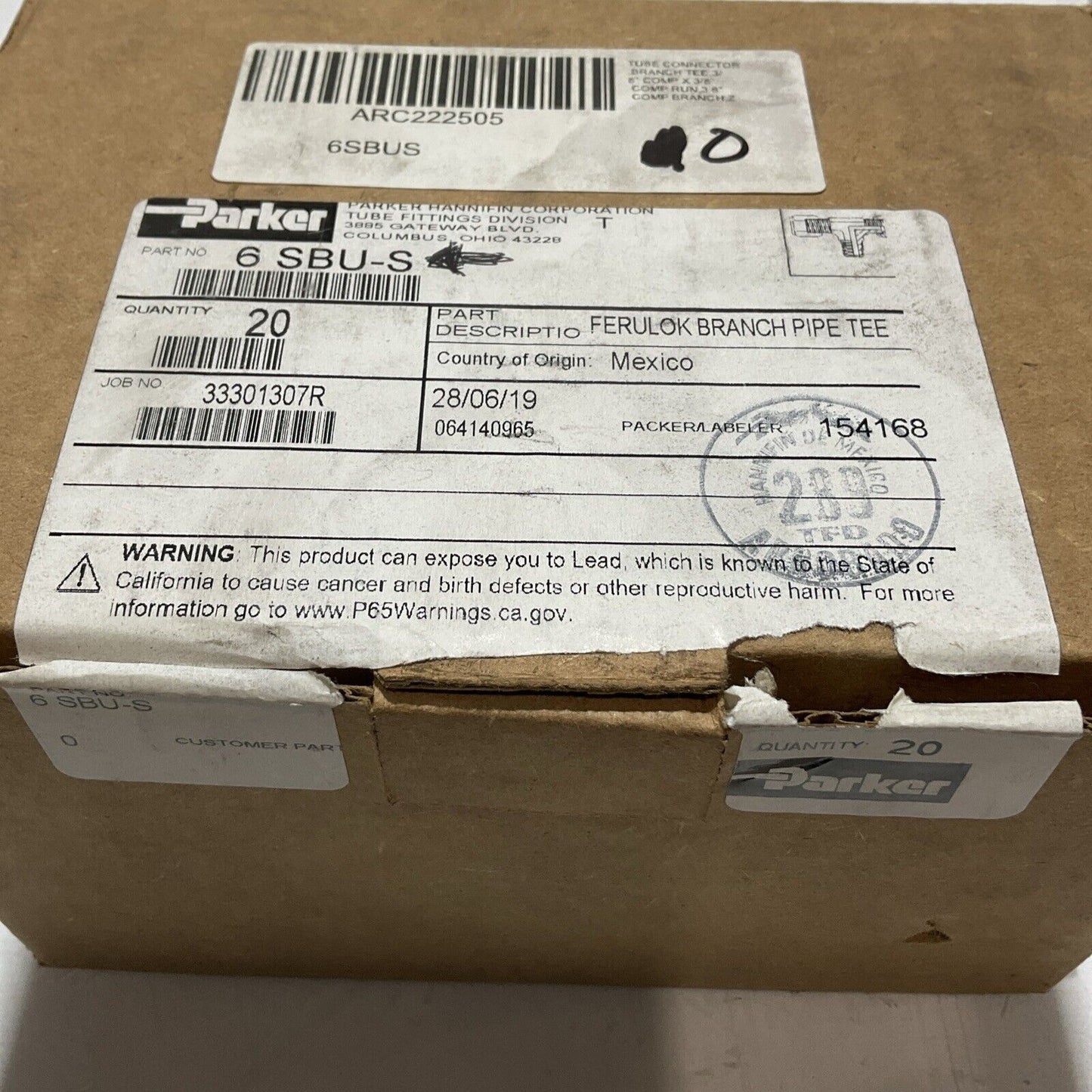 PARKER 6SBU-S FERULOK BRANCH PIPE TEE TUBE CONNECTION LOT OF 32 K9S