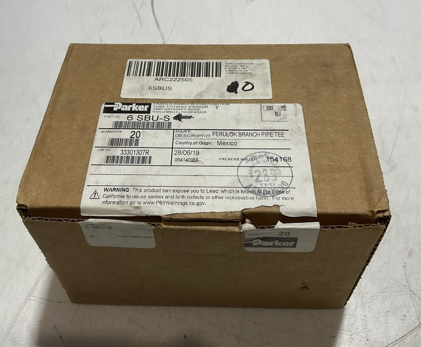 PARKER 6SBU-S FERULOK BRANCH PIPE TEE TUBE CONNECTION LOT OF 32 K9S