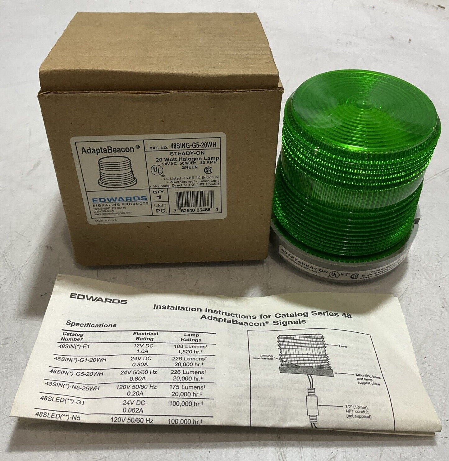 EDWARDS 48SING-G5-20WH ADAPTABEACON 20WATT HALOGEN LAMP 20VAC 50/60HZ 80A U3S