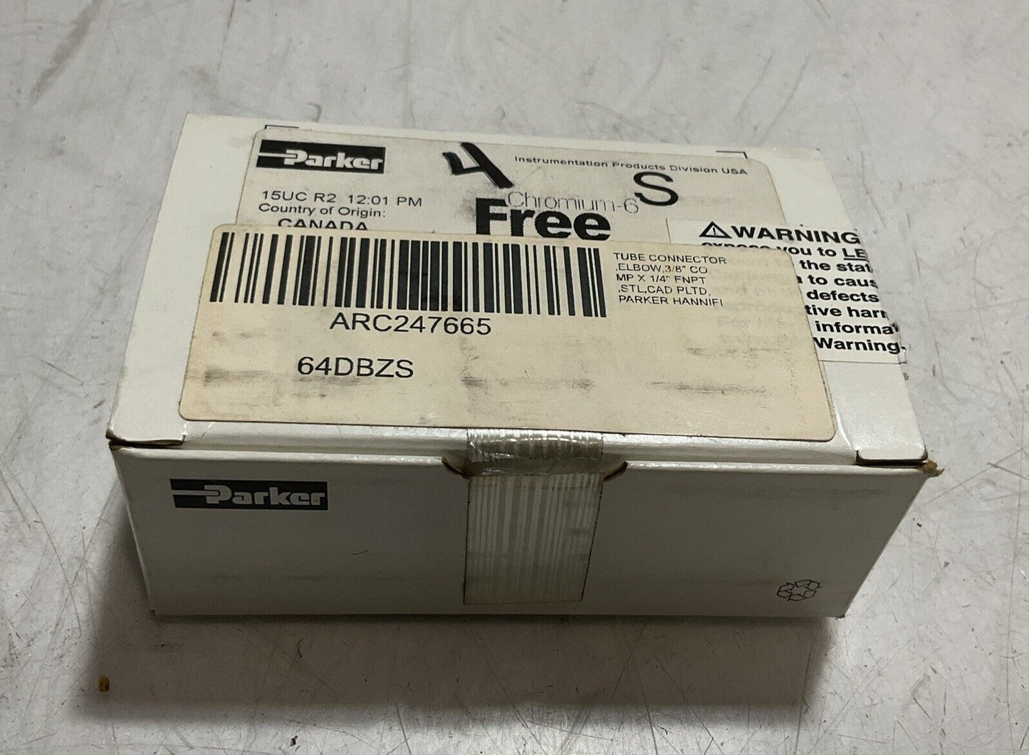 PARKER 64DBZS TUBE FITTING CONNECTOR ELBOW 3/8 CO MPX1 LOT OF 4 K9S