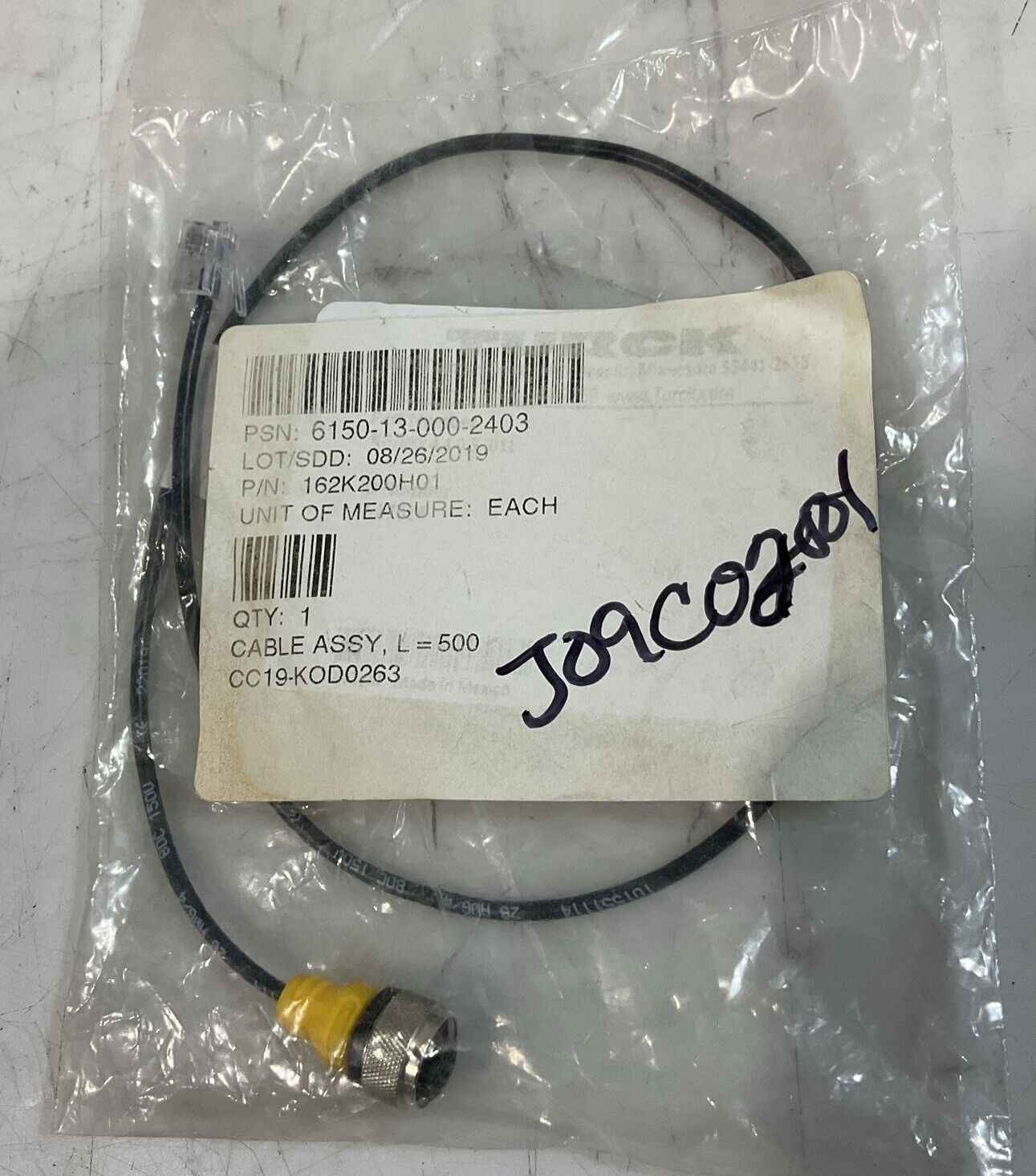 TURCK 162K200H01 ID# U-17614 CABLE ASSEMBLY 150V U3S